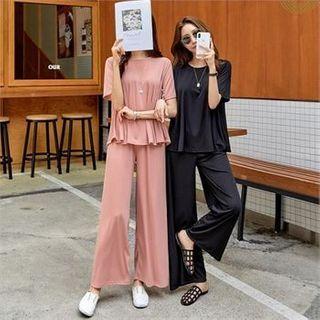 Set: Pleated T-shirt + Band-waist Pants