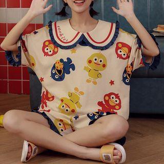 Loungewear Set : Short-sleeve Chick Print Top + Shorts