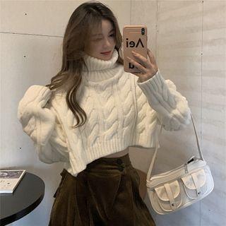 Mock-neck Plain Sweater / Plain Wide Leg Pants