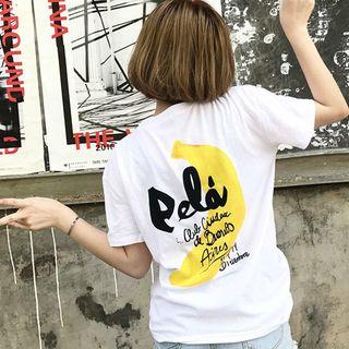 Short Sleeve Embroidered Banana Print T-shirt