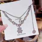 Bear Layered Necklace X187 - 1pc - Silver - One Size