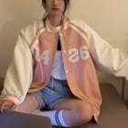 Numbering Two-tone Baseball Jacket Pink - One Size