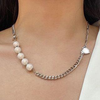 Heart Pendant Faux Pearl Alloy Choker