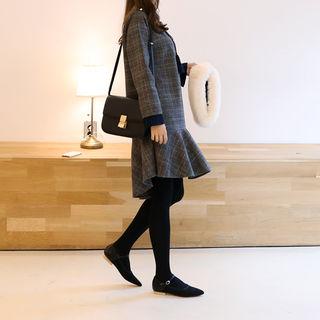 Tie-neck Layered-sleeve Plaid Dress