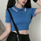 Short-sleeve Knit Cropped Polo Shirt