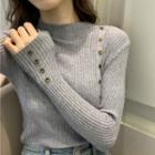 Semi High-neck Button Knit Top