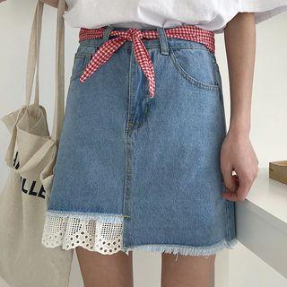 Perforated Panel Mini Denim Skirt