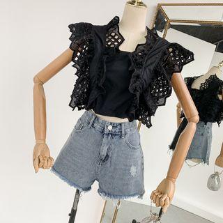 Cutout Ruffle Sleeveless Top