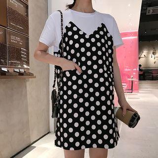 Short-sleeve Polka Dot T-shirt Dress As Shown In Figure - One Size