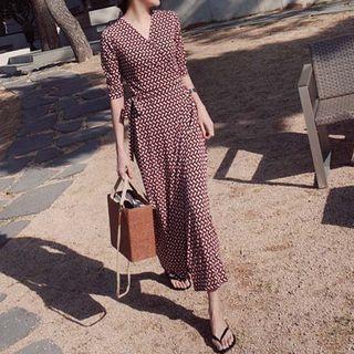 Elbow-sleeve Maxi Floral Dress