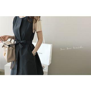 Round-neck Open-front Vest With Sash