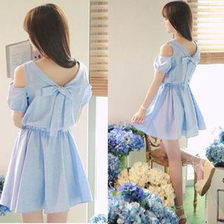 Cutout-shoulder Bow-accent A-line Dress