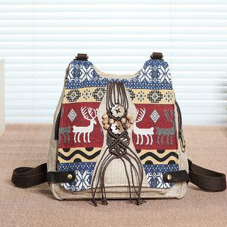 Patterned Woven Applique Backpack Khaki - One Size
