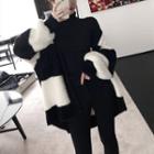 Long-sleeve Turtleneck T-shirt / Two-tone Furry Cardigan