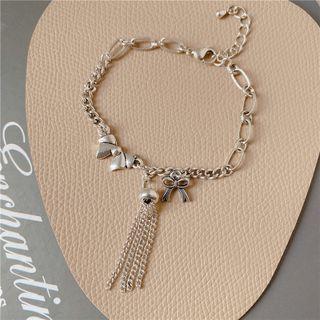 Tassel Bow Chain Bracelet Silver - One Size