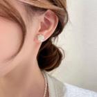 Flower Faux Pearl Dangle Earring 1 Pair - Gold & White - One Size