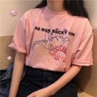 Short-sleeve Printed T-shirt Pink - One Size