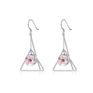 Sterling Silver Fashion Elegant Geometric Triangle Flower Earrings Silver - One Size