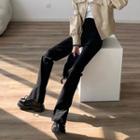 High-waist Plain Cutout Split Straight-cut Pants