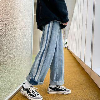 Striped-side Wide Leg Jeans