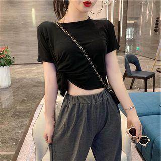 Short-sleeve Twisted Plain T-shirt / High-waist Plain Sweatpants