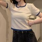 Color-block Square-neck Short-sleeve Top