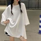 Elbow-sleeve Oversized Distressed T-shirt
