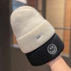 Lettering Smiley Face Embroidered Beanie