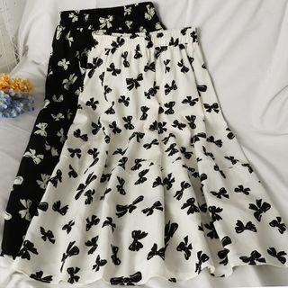 Ribbon-print Midi Skirt