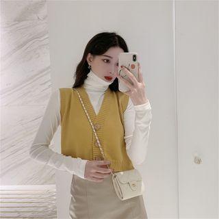 Plain V-neck Sleeveless Cropped Cardigan