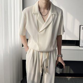 Set: Short-sleeve Plain Shirt + Wide Leg Pants