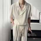 Set: Short-sleeve Plain Shirt + Wide Leg Pants