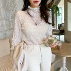 Mockneck See-through Lace Top Ivory - One Size