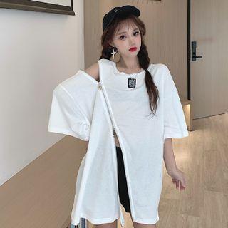 Elbow-sleeve Zip-accent T-shirt