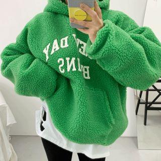 Letter-printed Sherpa-fleece Oversized Hoodie