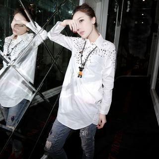 Studded Long-sleeve Half-placket Shirt