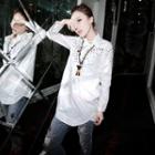 Studded Long-sleeve Half-placket Shirt