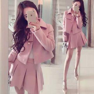 Set: Cropped Knit Jacket + High Waist A-line Skirt