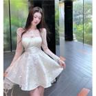 Set: Strapless Mini A-line Dress + Long-sleeve Lace Shrug