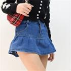 High-waist Washed Ruffle A-line Mini Skirt