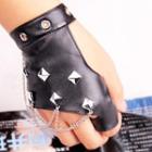 Studded Chained Faux Leather Fingerless Gloves