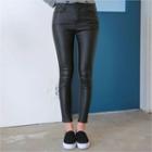 Wet-look Zip-trim Skinny Pants