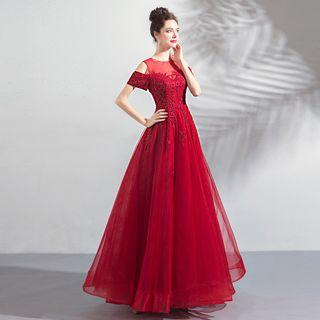 Cold-shoulder Embroidered A-line Evening Gown