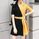 Color Panel Elbow-sleeve A-line Dress