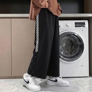 Drawstring Plaid Panel Wide-leg Pants
