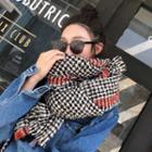 Houndstooth Fringed Neck Scarf Houndstooth - Black & White & Red - One Size