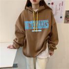 Long-sleeve Letter Print Hoodie Dark Brown - One Size