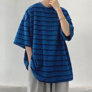 Short-sleeve Striped Shirred T-shirt