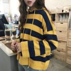 Color-block Striped Loose-fit Hooded Sweater