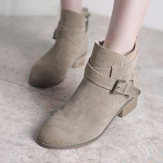 Low-heel Genuine-leather Belted Ankle Boots